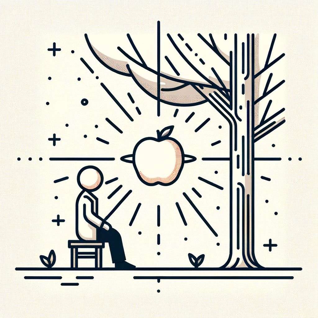 the discovery of gravity, modern flat design style illustration with line elements